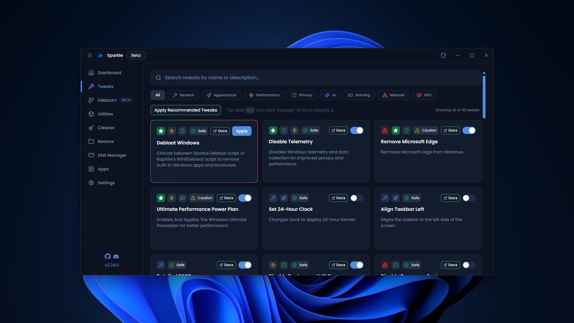 Tweaks Page
